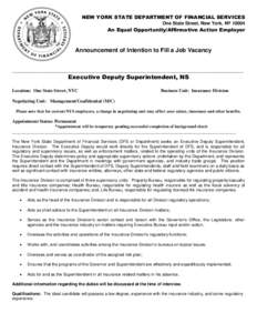 Vacancy Announcement: Executive Deputy Superintendent, NS
