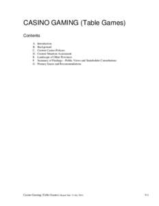 CASINO GAMING (Table Games) Contents A. B. C. D.