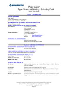 Polar Guard® Type IV Aircraft Deicing / Anti-icing Fluid Safety Data Sheet Section 1: IDENTIFICATION PRODUCT IDENTIFIER