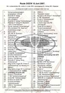 Route OOCW 10 JuniVKL = verkeerslichten, RE = rechts, LI = Links, VRW = voorrangsweg, RI = richting, WW = Wegwijzer Doodlopende straten evenals zandwegen tellen niet mee.  1.
