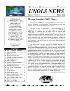 UNOLS NEWS Volume 19, No. 1 UNOLS Council Robert Knox (SIO), Chair Tim Cowles (OSU), Vice Chair