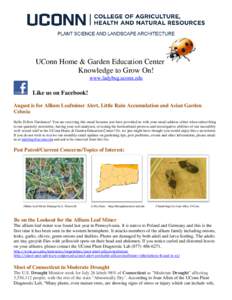 UConn Home & Garden Education Center Knowledge to Grow On! www.ladybug.uconn.edu Like us on Facebook! August is for Allium Leafminer Alert, Little Rain Accumulation and Asian Garden