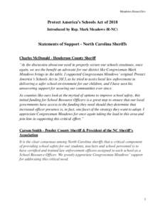 Meadows.House.Gov  Protect America’s Schools Act of 2018 Introduced by Rep. Mark Meadows (R-NC)  Statements of Support - North Carolina Sheriffs