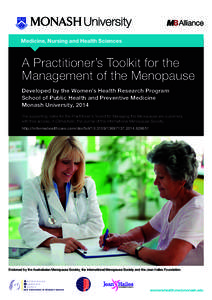 Medicine, Nursing and Health Sciences  A Practitioner’s Toolkit for the Management of the Menopause Developed by the Women’s Health Research Program School of Public Health and Preventive Medicine