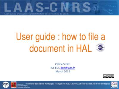 User guide : how to file a document in HAL Céline Smith IST-EDI,  March 2015