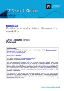 Rosalind Gill  Postfeminist media culture: elements of a sensibility Article (Accepted version) (Refereed)