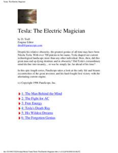 Science and technology in the United States / Tesla coil / Tesla Roadster / Thomas Edison / Nikola Tesla in popular culture / Tesla / George Westinghouse / Nikola Tesla Museum / Nikola Tesla / Electromagnetism / Transport