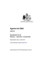 Australian Capital Territory  Agents Act 2003 A2003-20  Republication No 32