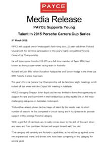 Brain Boyd, Managing Director of leading Sydney Residential & Commercial Property Developer - PAYCE Supports Young Talent in 2015 Porsche Carrera Cup Series