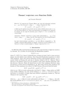 Journal de Th´eorie des Nombres de Bordeaux 00 (XXXX), 000–000 Thomas’ conjecture over Function Fields par Volker Ziegler‡ ´sume
