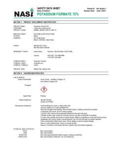 SAFETY DATA SHEET Name of Product: Product #: See Section 1 Revision Date: June 2, 2015