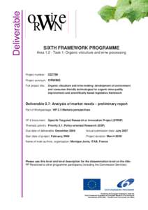 Deliverable  SIXTH FRAMEWORK PROGRAMME AreaTask 1: Organic viticulture and wine processing  Project number: