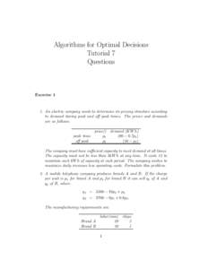 Algorithms for Optimal Decisions Tutorial 7 Questions Exercise 1