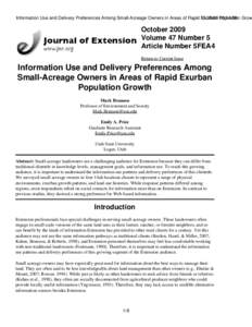 Information Use and Delivery Preferences Among Small-Acreage Owners in Areas of Rapid[removed]Exurban Population 08:04:58 Grow October 2009 Volume 47 Number 5