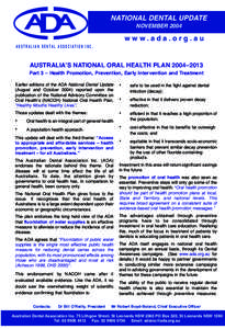 NATIONAL DENTAL UPDATE NOVEMBER 2004 www.ada.org.au AUSTRALIAN DENTAL ASSOCIATION INC.
