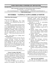NU - MU - TEKWAPU - HA NOMNEEKATU - NEWSLETTER November 2001