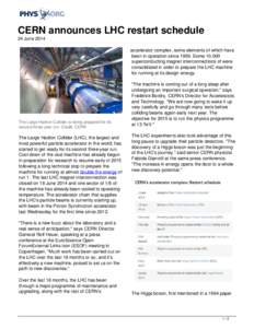 CERN announces LHC restart schedule