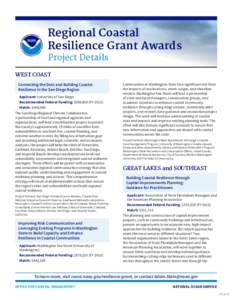 Regional Coastal Resilience Grant Awards Project Details WEST COAST Connecting the Dots and Building Coastal Resilience in the San Diego Region