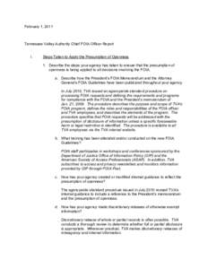 February 1, 2011  Tennessee Valley Authority Chief FOIA Officer Report I.  Steps Taken to Apply the Presumption of Openness