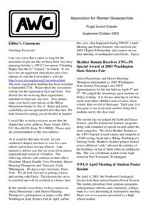 Association for Women Geoscientists Puget Sound Chapter September/October 2003 Editor’s Comments Greetings Everyone!