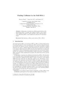 Finding Collisions in the Full SHA-1 Xiaoyun Wang1, , Yiqun Lisa Yin2 , and Hongbo Yu3 1