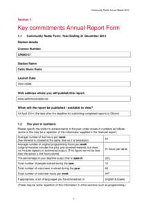 Community Radio Annual ReportSection 1 1 Key commitments Annual Report Form 1.1