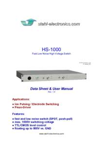 HS-1000 Fast Low Noise High Voltage Switch HS-1000_User_Manual_1_4doc  18. January 2018
