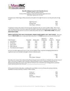 MassINC Polling Group Q1-2013 Omnibus Survey Topline results for political section Survey of 503 residents, results shown for 435 registered voters Field Dates: January 16-19, 2013 Overall, do you think things in Massach