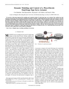 IEEE TRANSACTIONS ON MAGNETICS, VOL. 45, NO. 7, JULYDynamic Modeling and Control of a Piezo-Electric Dual-Stage Tape Servo Actuator