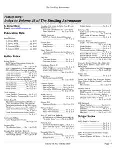 The Strolling Astronomer  Feature Story: Index to Volume 46 of The Strolling Astronomer By Michael Mattei