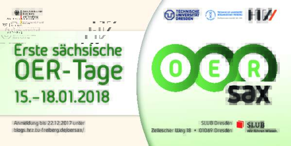 Erste sächsische  OER-Tage 15.–Anmeldung bisunter blogs.hrz.tu-freiberg.de/oersax/