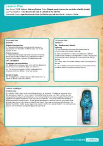Lesson Plan 	 Year Group: Y3-Y6 Subject: Literacy/History Topic: Objects used in tombs for use in the afterlife (shabti) 	 Learning Objective: I can describe the role of a shabti in the afterlife Outcome/Purpose: A perfo