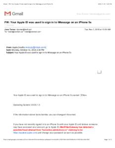 Gmail - FW: Your Apple ID was used to sign in to iMessage on an iPhone 5s, 1(40 PM Alan Zisman <>