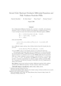 Second Order Backward Stochastic Differential Equations and Fully Nonlinear Parabolic PDEs Patrick Cheridito ∗