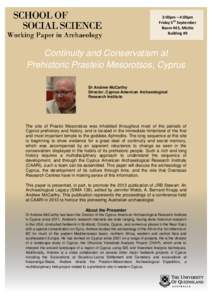 3:00pm – 4:00pm Friday 5th September Room 443, Michie Building #9  Continuity and Conservatism at