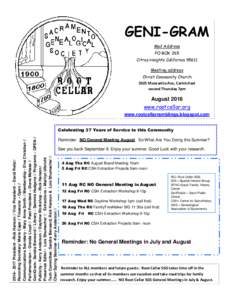 GENI-GRAM Mail Address PO BOX 265 Citrus Heights CaliforniaMeeting address