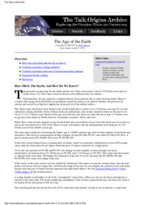 The Age of the Earth  The Age of the Earth Copyright © by Chris Stassen [Last Update: April 22, 1997]