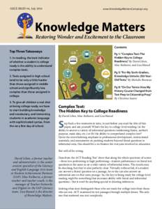 ISSUE BRIEF #6, Julywww.KnowledgeMattersCampaign.org Knowledge Matters Restoring Wonder and Excitement to the Classroom