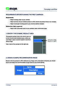 Campaign workflow  REQUIREMENTS BEFORE RUNNING THE FIRST CAMPAIGN Requirements: •	 Mojn’s tracking script on your website, •	 Mojn must have all your website product or offer content (via product feed or our scrape