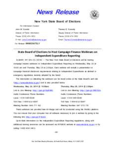 News Release New York State Board of Elections For Information Contact: John W. Conklin  Thomas E. Connolly