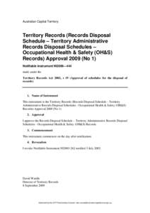 Australian Capital Territory  Territory Records (Records Disposal Schedule – Territory Administrative Records Disposal Schedules – Occupational Health & Safety (OH&S)