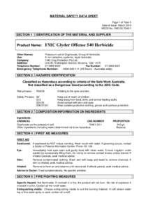 MATERIAL SAFETY DATA SHEET Page 1 of Total 5 Date of Issue: March 2013 MSDS No. FMC/GLY540/1  SECTION 1