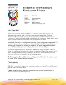 Freedom of Information and Protection of Privacy Category: Governance
