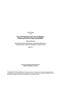 Working Paper T-32 The Current Global Economic Crisis and Migration: Policies and Practice in Origin and Destination* RONALD SKELDON