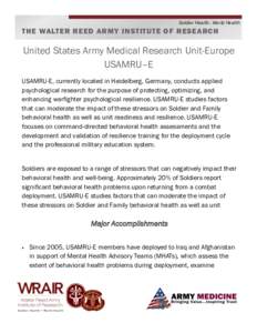 Soldier Health · World Health  THE WALTER REED ARMY INSTITUTE OF RESEARCH United States Army Medical Research Unit-Europe USAMRU–E