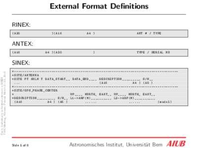 External Format Definitions RINEX: ( A20 )( A16