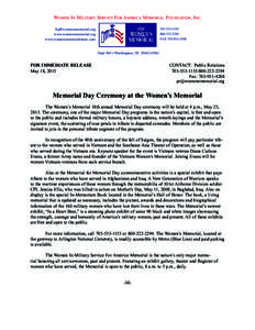 Women In Military Service For America Memorial Foundation, Inc.  www.womensmemorial.org www.womensmemorialstore.com