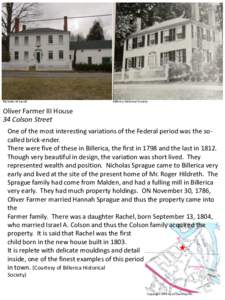 Nicholas M Lazott  Billerica Historical Society Oliver Farmer III House 34 Colson Street