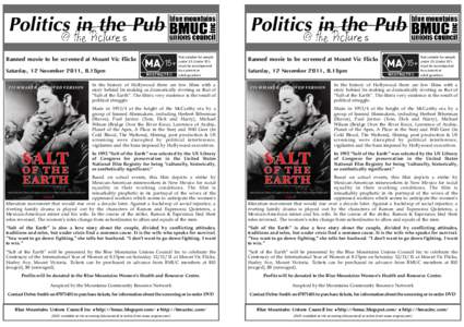 Politics in the Pub  Politics in the Pub Not  suitable  for  people   under  15.  Under  15’s   must  be  accompanied  
