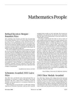 Mathematics People  Bethuel Receives MergierBourdeix Prize